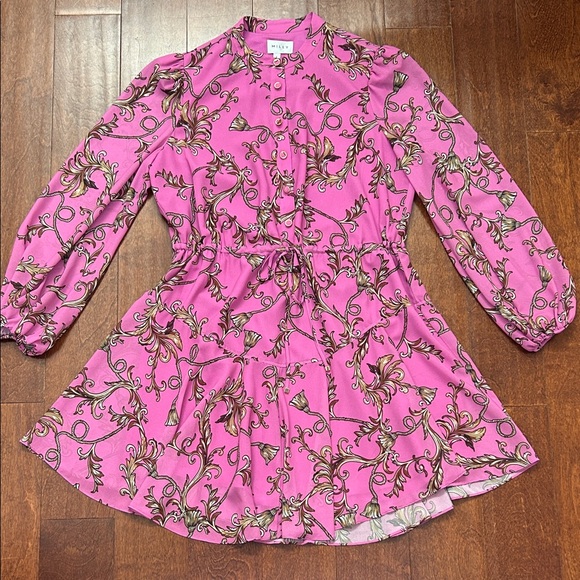 Milly Dresses & Skirts - Milly Long Sleeve Pink and Brown Chain Patterned Dress, Size 8, NWOT